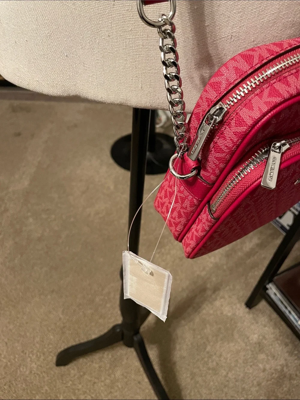 Michael Kors Hot Pink Monogram Crossbody with Chain Strap